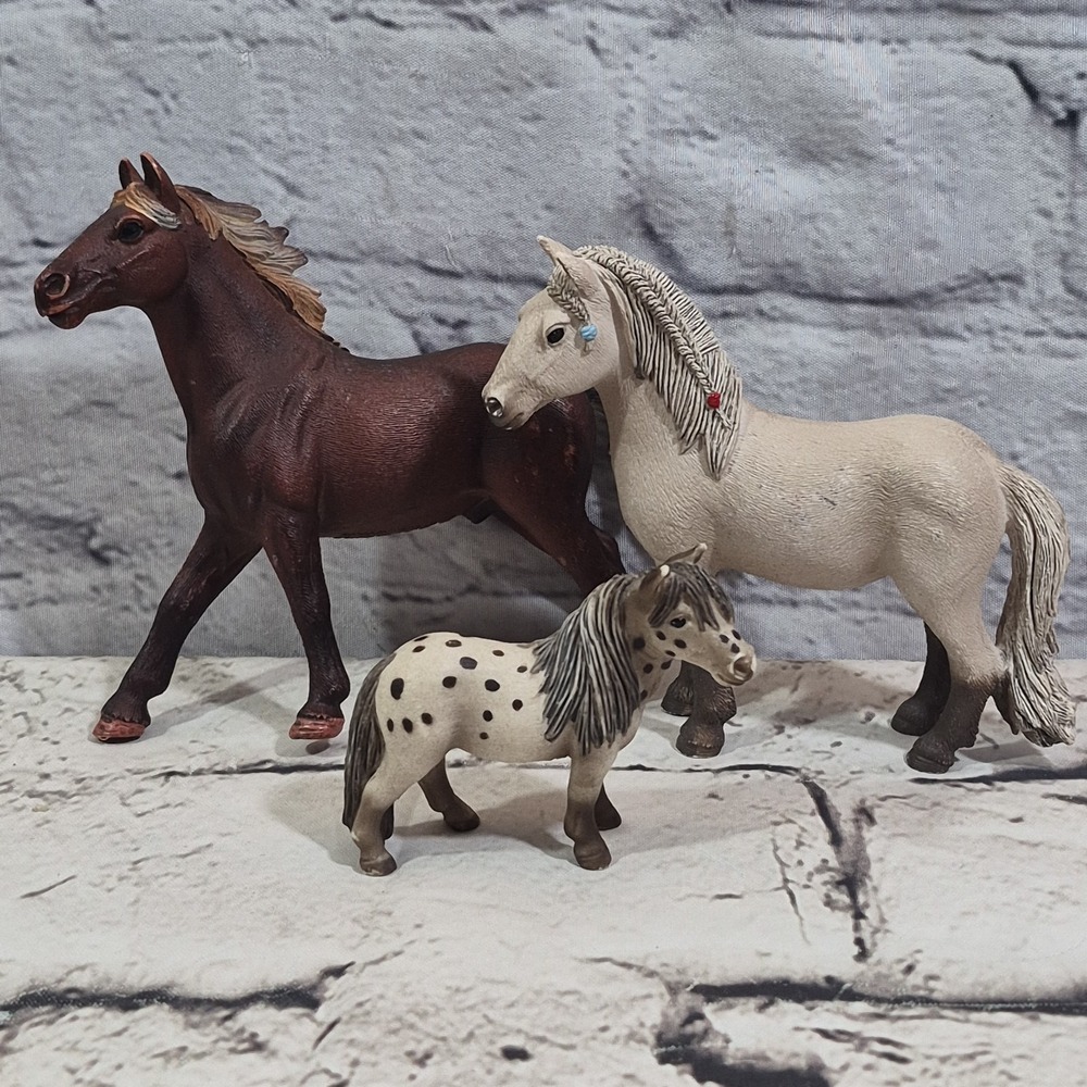 Schleich Horse Figures Lot Of 3 Mustang Stallion Icelandic Mare Falabella Pony